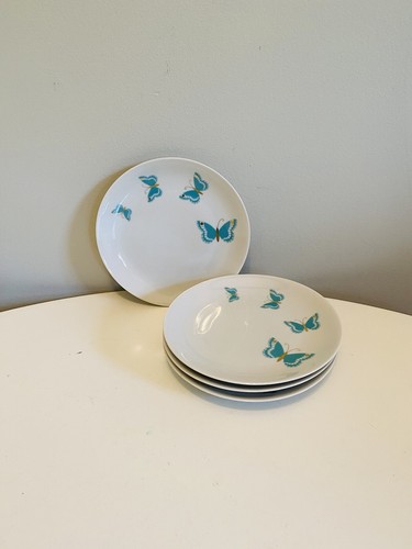 Vtg Jean Luce Blue Butterfly Bread & Butter Plates, Set of 4, Mid Century Modern - Picture 5 of 9