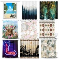 150x180cm Narrow Shower Curtain Decorative Fabric Unique Waterproof with Hooks
