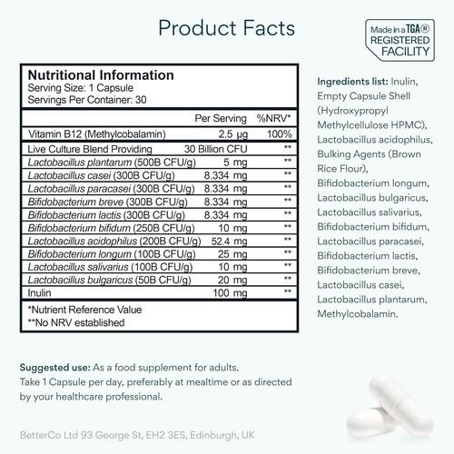 Bettervits Probiotischer Komplex - Darmgesundheit - 30B KBE - Mindesthaltbarkeitsdatum 06/2026 - Bild 4 von 4