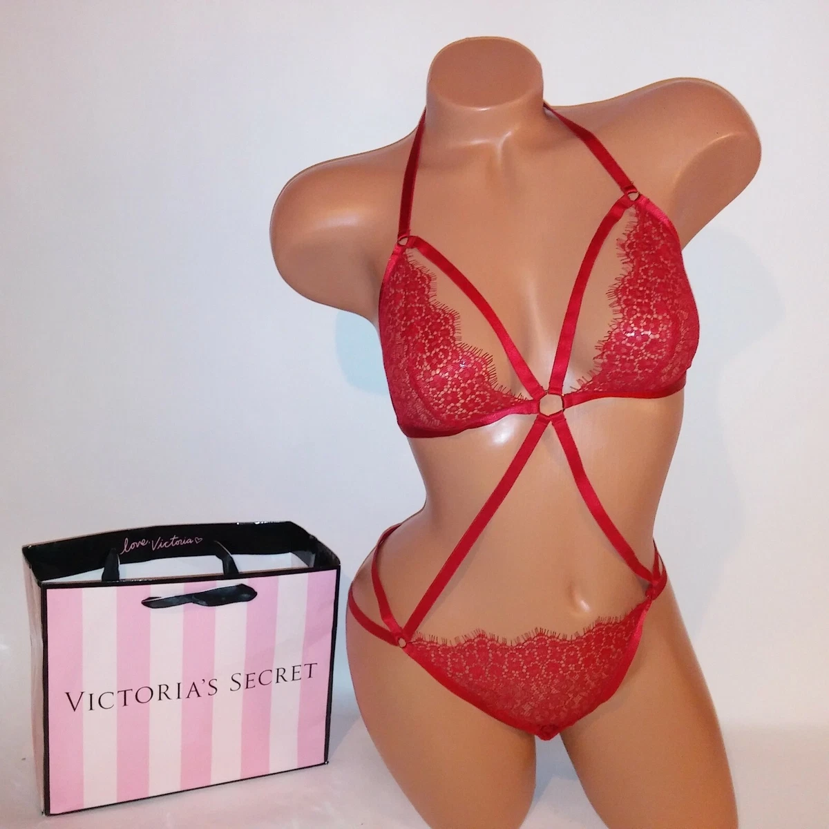 Victoria Secret Lingerie Teddy One Piece Bodysuit Solid Red Lace