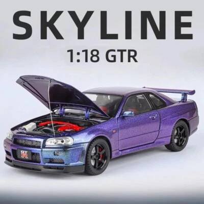 Voiture 1/18 Nissan Skyline R34 Car Diecast Model 1:18 Modèle de collection