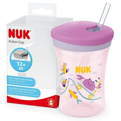 NUK Action Cup Trinklernbecher Trinkflasche mit weichem Strohhalm ab 12+ Monate - Bild 1 von 4