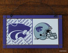 Kansas State Helmet College Licensed Wood Plaque Sign Dorm Wildcats Wall Decor