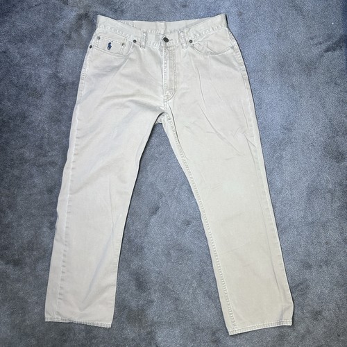 Polo Ralph Lauren Men's 34 X 29 The 650 Straight Khaki Beige 100% Cotton Jeans - Picture 2 of 13