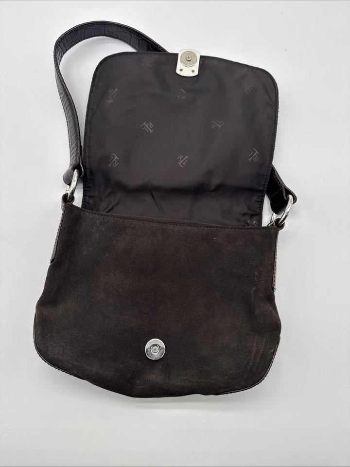 Ralph Lauren RLL Gamuza Marrón Bolso de Hombro Cartera Cartera Cierre Imán Foto 2 de 4