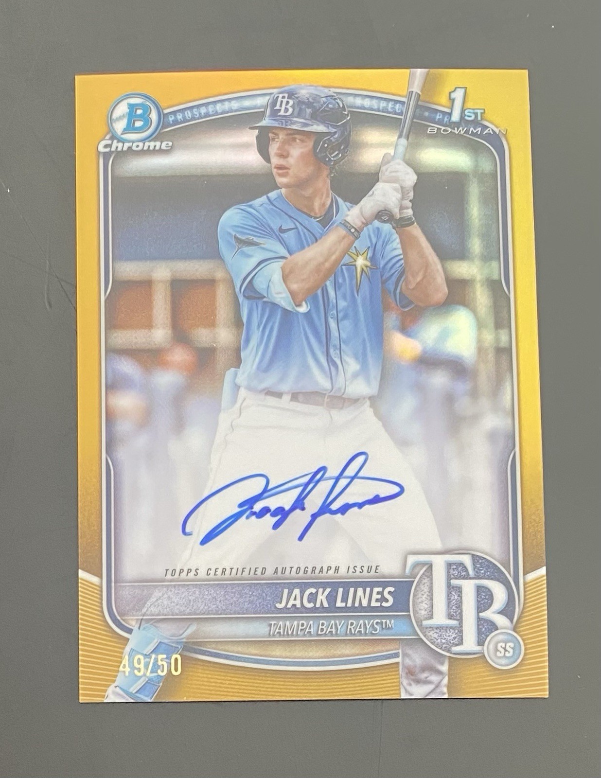 2025 BOWMAN CHROME Jack Lines ( RAYS ) GOLD REFRACTOR AUTO AUTOGRAPH 1st /50