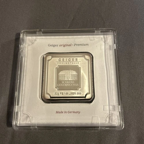 Geiger 50 Gram Silver Square Bar .999 Fine Silver Sealed In Assay Germany
