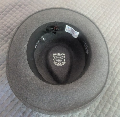 Stefeno Men's Crushable Charcoal Gray Wool Safari Fedora Hat Italy Size L 7 3/8 - Picture 7 of 11