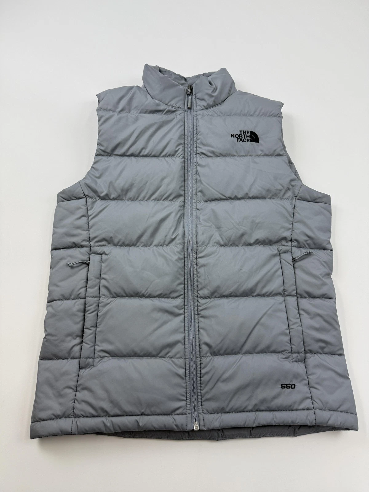 The North Face Vest Mens Small Gray Down Puffer 550 Full Zip Outdoor Warm