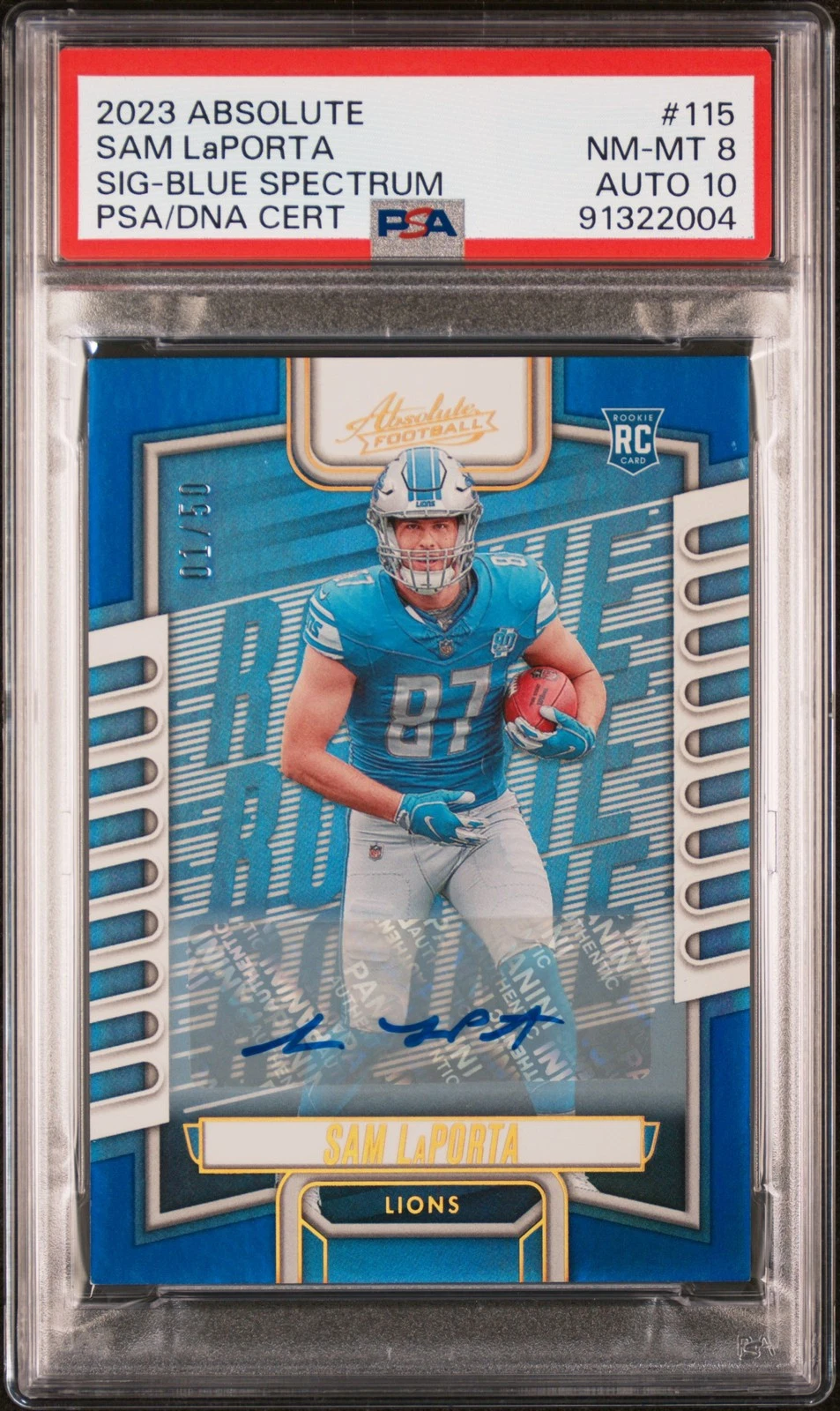 Sam LaPorta Panini Absolute #115 Signature-Blue Spectrum