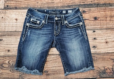 Miss Me Shorts Womens Thick Thread Distressed Studded Raw Hem Size 25