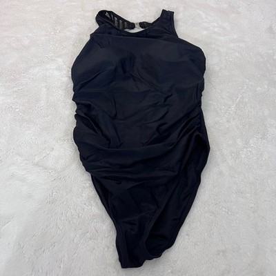Cupshe Black One Piece Swimsuit Tummy Contouring Ruched High Neck Size Large NWT