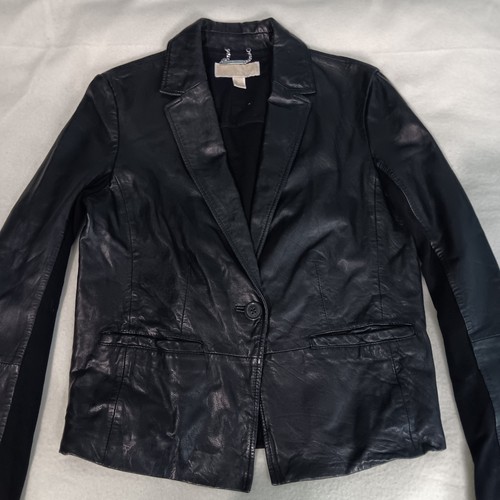 Michael Kors Black Genuine Leather Blazer Women’s Size 10 - Picture 1 of 17