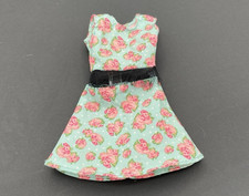Barbie Dress Light Blue Pink Floral Print Black Waistband Doll Barbie Clothes
