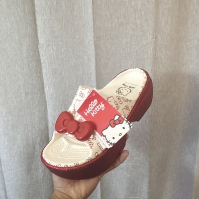 Crocs Hello Kitty Stomp Slide White Red Glitter Bow Platform US Women s size 9