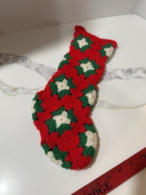 Vintage Handmade Crochet Christmas Stocking Granny Square Holiday Decor