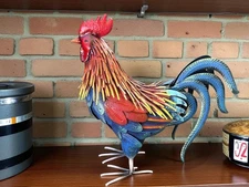 Country Rustic 20" Tall Blue/Yellow/Red Metal Rooster Chicken Yard Art Farm