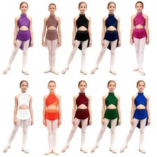 Girls Modern Lyrical Dance Dress Sleeveless Halter Neck Backless Leotard Costume