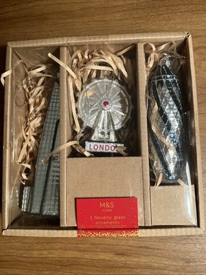 M&S 3 Novelty Glass Ornaments - The Shard, The London Eye & The Gherkin NIB