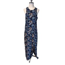 Tobi Paisley Print Double Split Maxi Sz S Navy Multi Polyester Boho Goddess