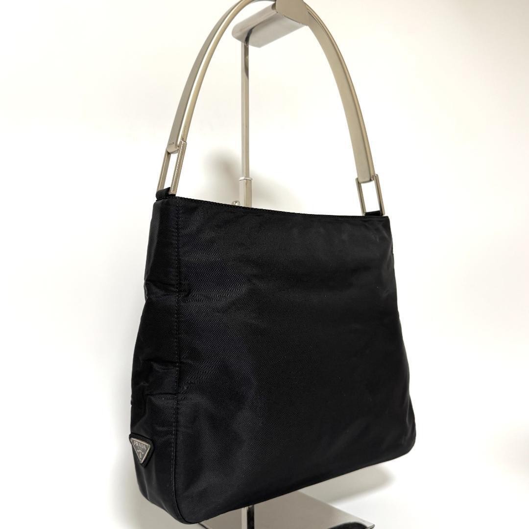RARE PRADA TESSUTO METALLO One Shoulder Bag with Metal Handle and Logo Plate