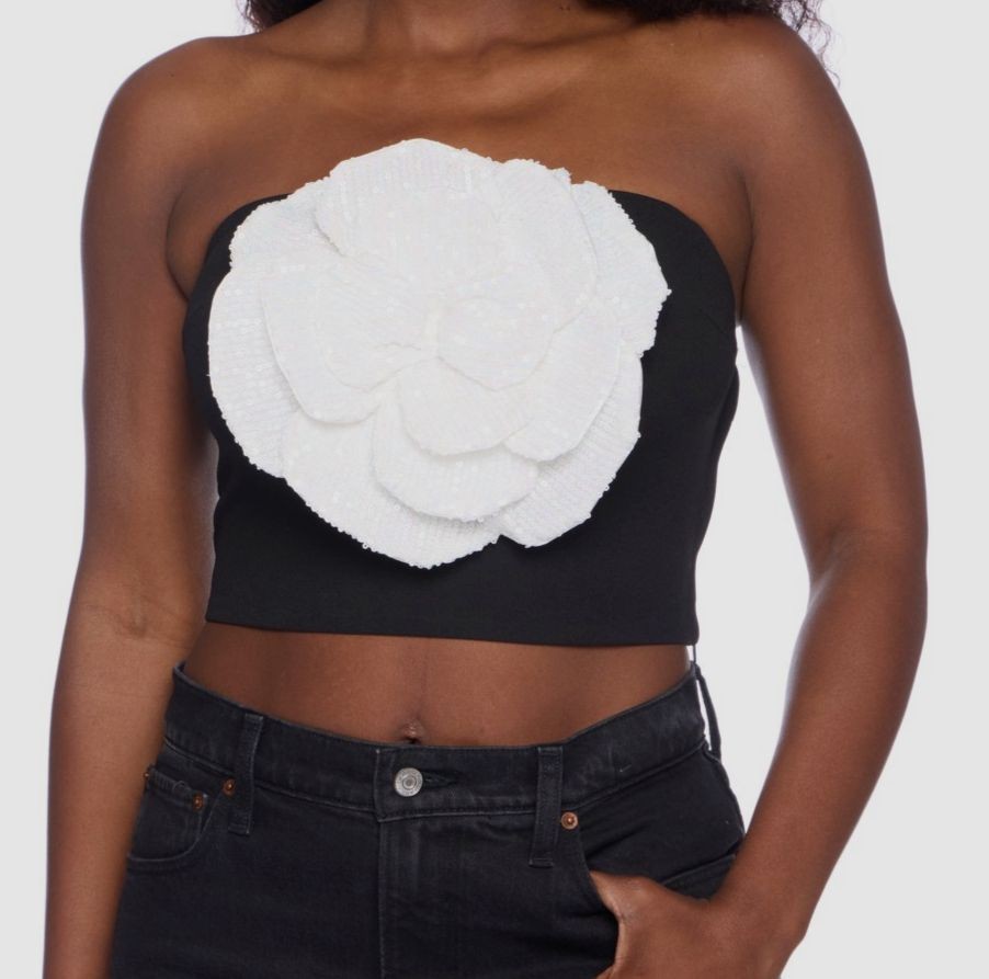 Alex & Sophia Juniors' Black Strapless Rosette-Trim Tube Top Size 11/12