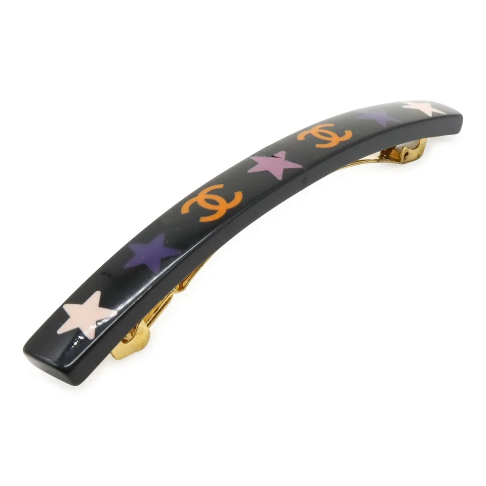 CHANEL Coco Mark Star Barrette Hair Clip Black, Multicolor and Gold Used Item - Image 2 of 4