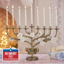 LoveShαckFancy Floral Menorah Hanukkah Ceramic Gilded Bow Festival Lights
