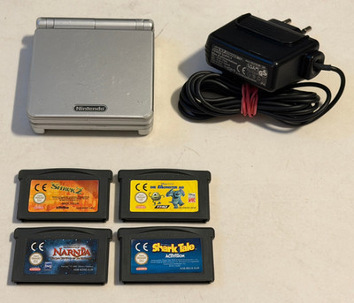Nintendo Gameboy Advance GBA SP Silber AGS-001 Konsole inkl 4 Spiele (B)