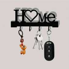 "Home Love" Shaped Key Holder with Hooks - No-Drill Wall Mount, Metal Organizer