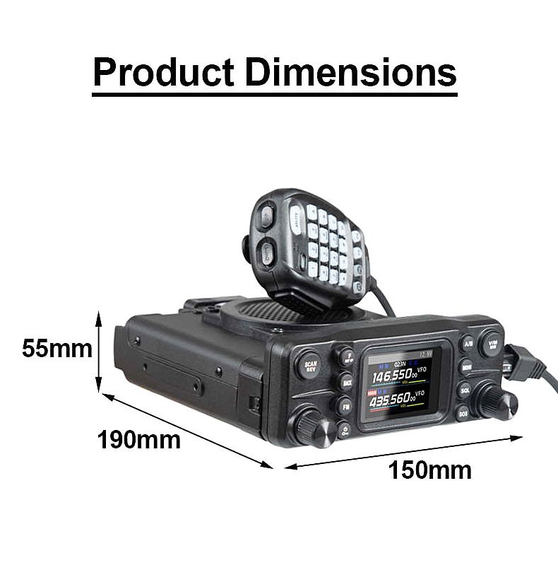 QYT AC-5880 50W Mobile Radio Dual Band UHF VHF 136~174 400-490 MHz Walkie Talkie