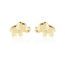 Yellow Gold Elephant Wildlife Stud Earrings