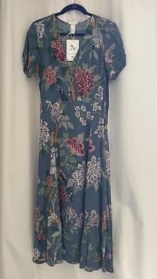 H&M x GP&J Baker NWT Women s Blue Floral V-Neck Sundress Midi Size 4