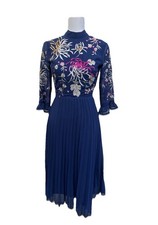 ASOS Navy Floral Embroidered Pleated Maxi Dress Women’s Size 2 Wedding Guest