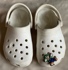 Toddler Crocs White Clogs Shoes w/Super Mario Jibbitz Toddler Boys Girls Size 9