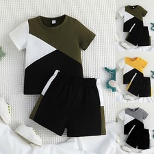 Toddler Baby Boys Colorblock Short Sleeve T Shirt Tops Pants Outfit Kids Clothes