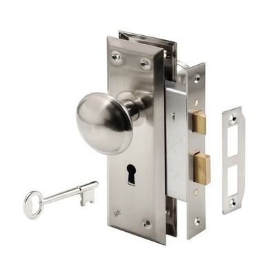 -Line E 2330 Mortise Keyed Lock Set with Satin Nickel Knob   Perfect for Repl...