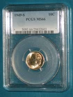 1949-S Roosevelt Dime 90% Silver Gem BU/UNC PCGS MS65 Light Rainbow Tone Obverse