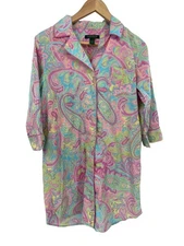 Lauren Ralph Lauren Tunic Top Womens MEDIUM Pink Rainbow Paisley Long Sleeve Log