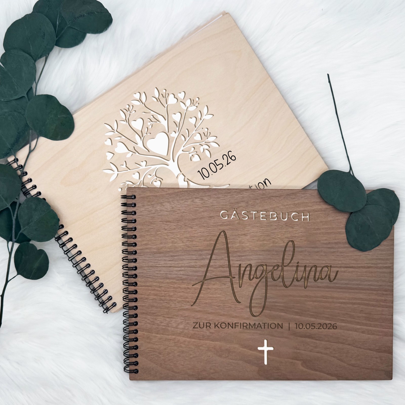 Kommunion | Konfirmation Gästebuch personalisiert aus Holz mit Deinem Wunschname