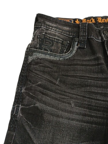 Rock Revival Leeroy Slim Straight Black Jean Shorts Men's Size 32 - Picture 2 of 8