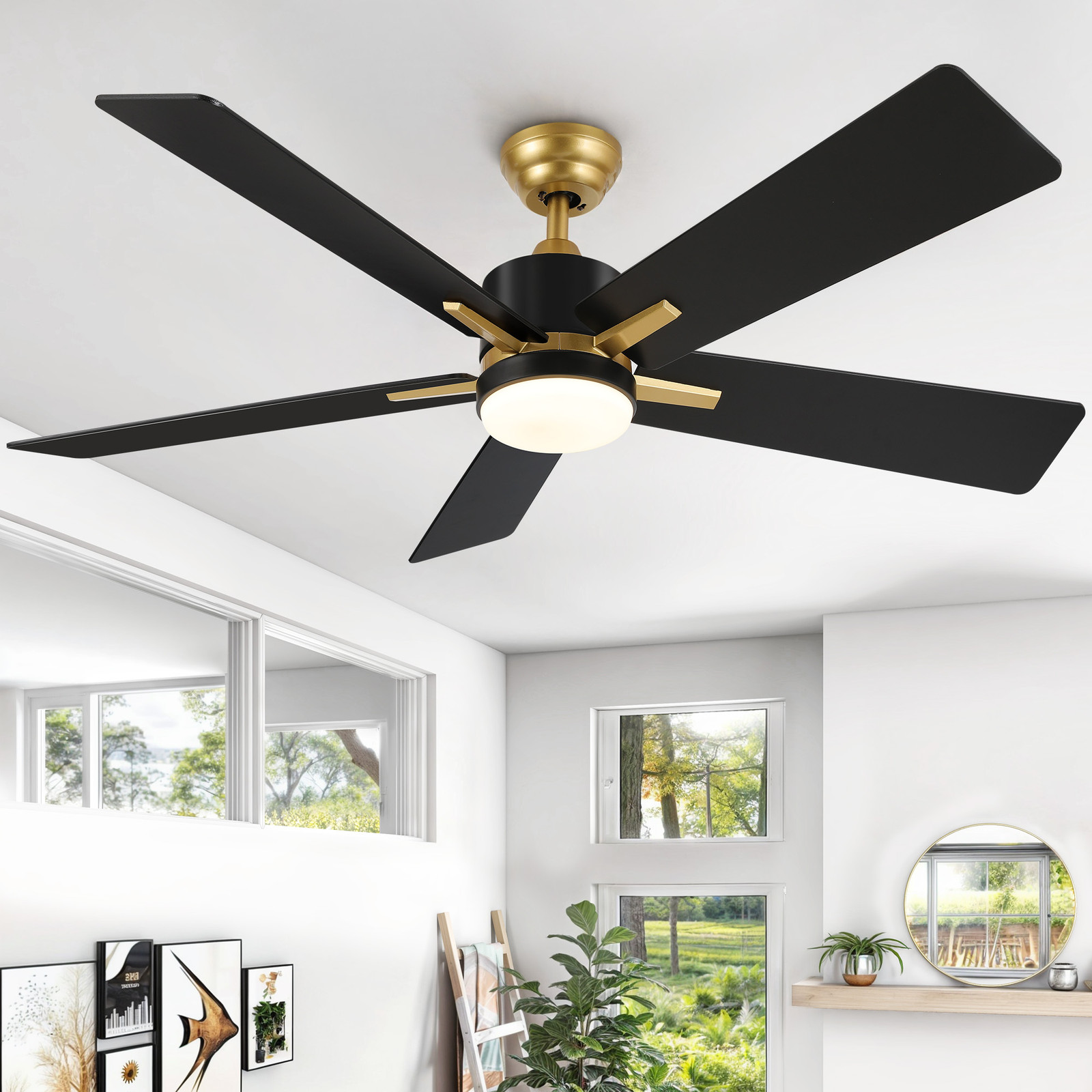 52-Inch Smart Ceiling Fan with LED Light Remote APP Control 5 Blades Outdoor Indoor Modern Design