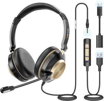 Wantek 882FUSB USB Headset mit 3,5mm Jack und Typ C-USB