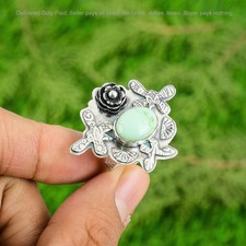 Sterling Silver Brazilian Chrysoprase Stone Flower Solitaire Wife Ring Jewelry
