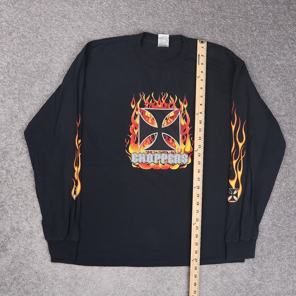 Camiseta De Colección Y2K West Coast Choppers Flames Biker XL Negra Manga Larga Foto 3 de 4