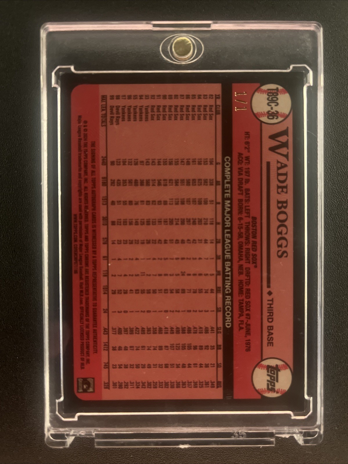 2024 Topps Chrome 1989 35th Anniversary T89C-36 WADE BOGGS AUTO 1/1 Superfractor view 2