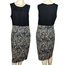 Talbots Dress Size 10 Black Paisley Sheath Knee Length Sleeveless Career Stretch