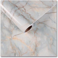 CRE8TIVE Cyan Gold Marble Contact Paper for Countertops - Waterproof Glossy Peel