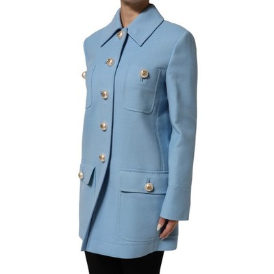 DOLCE & GABBANA Jacket Blue Buttoned Down Wool Trench Coat IT40