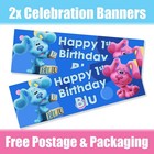 x2 Personalised Blue Clue Birthday/Celebration Banners - Any Name & Age